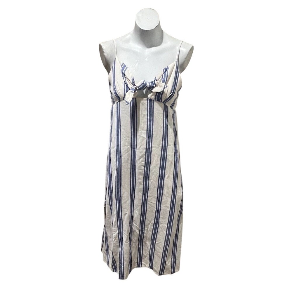 Roxy Sweetest Step Dress Womens M Blue White Striped Tie Front Midi